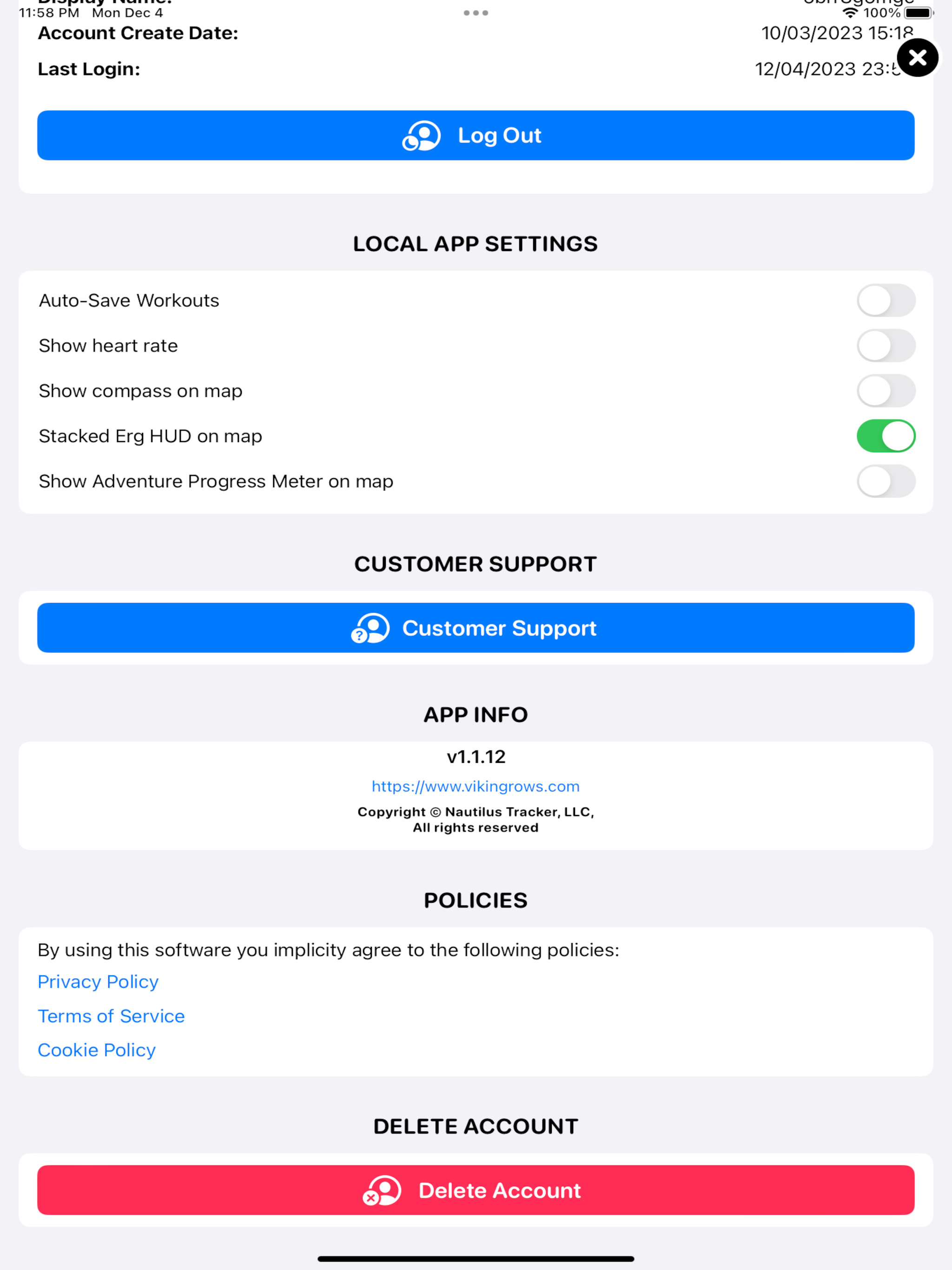 Viking Rows User Profile Setting Options