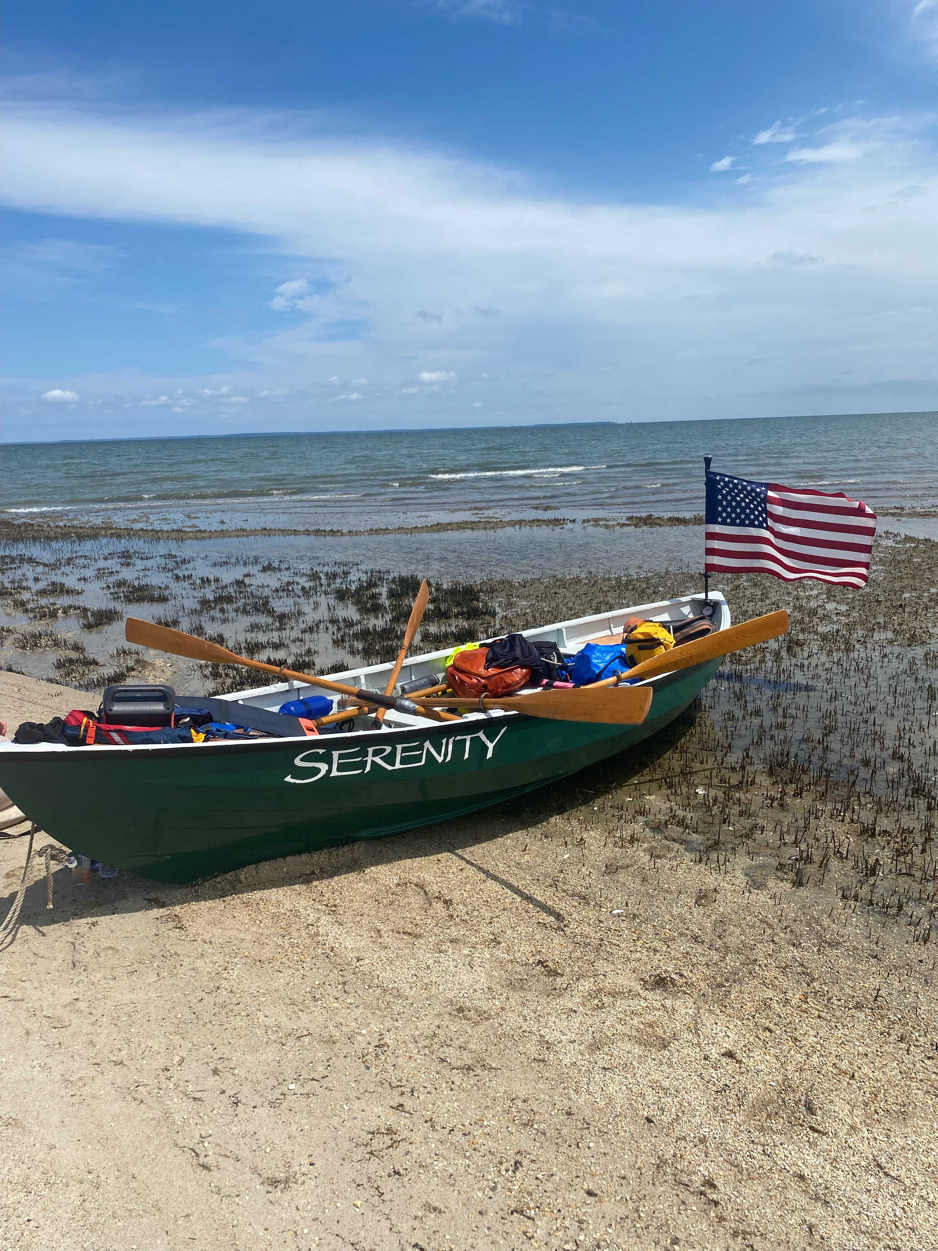 Serenity beached on a sandbar on the Potomac River